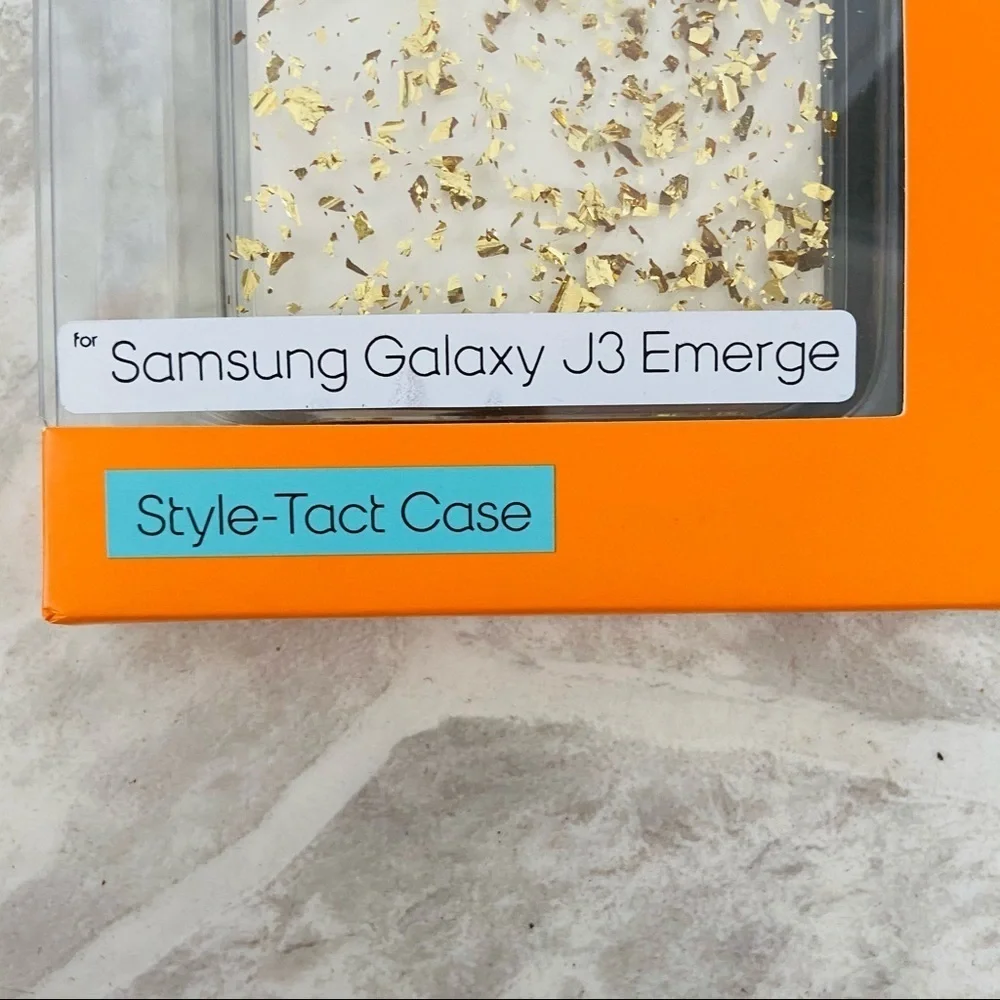Samsung galaxy J3 Emerge gold sparkle speckle style-tact protective phone case